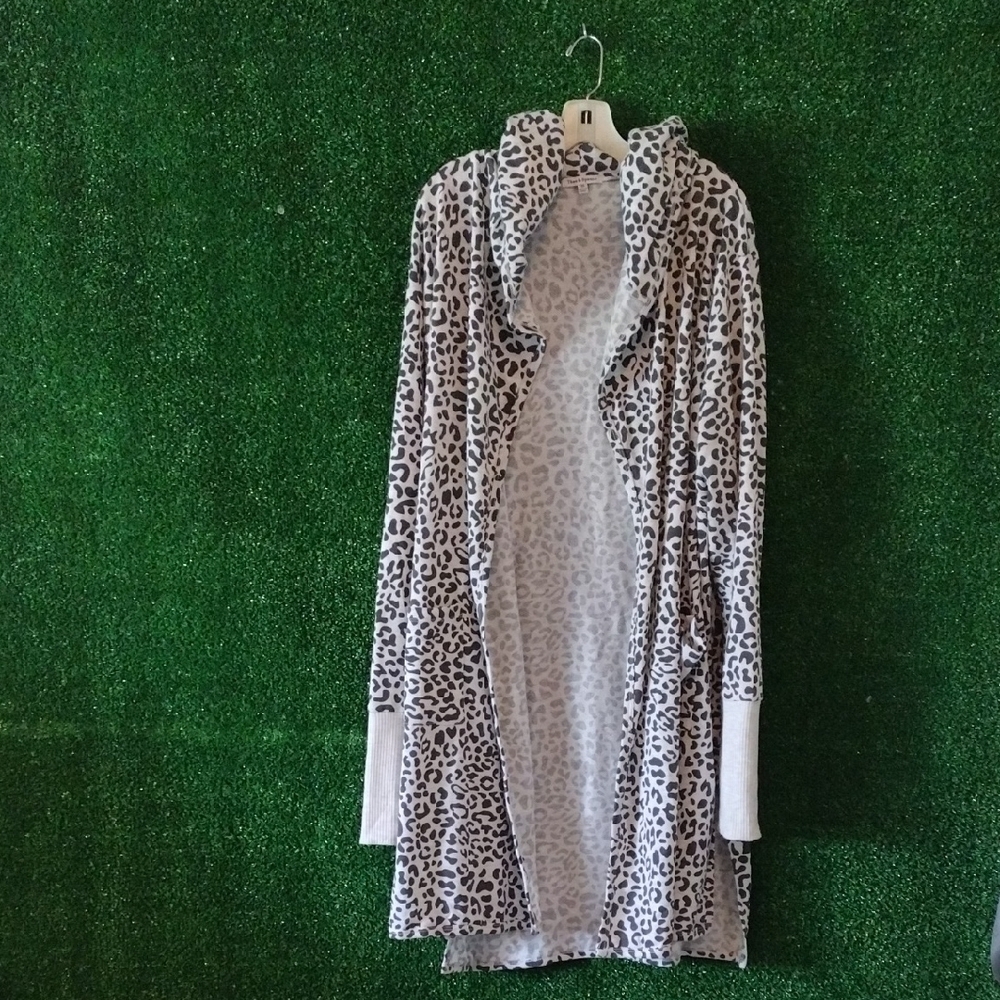 Anthropologie Theo & Spence Leopard Print Cardigan - Kimono Gray and White